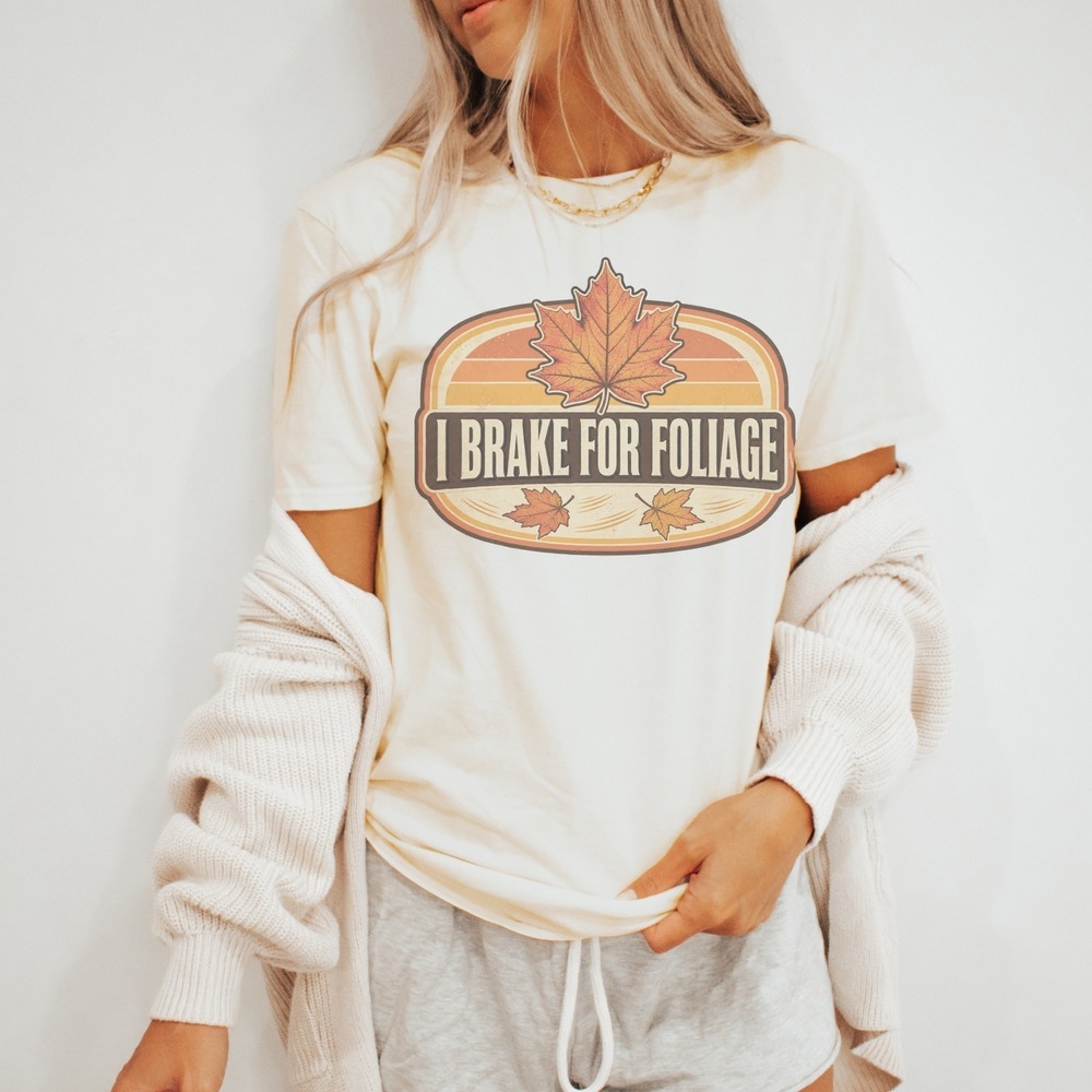 I Brake for Foliage Retro Badge Autumn Tee